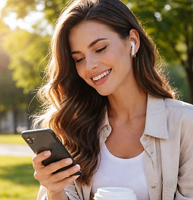 Young woman using video chat roulette on her phone for live chatting
