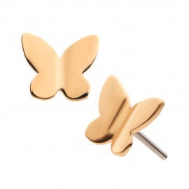 14KT YELLOW GOLD THREADLESS WITH 3D BUTTERFLY TOP