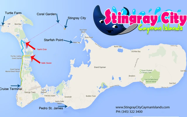 Stingray City Map Location Of Grand Cayman Stingray City Map Location Of