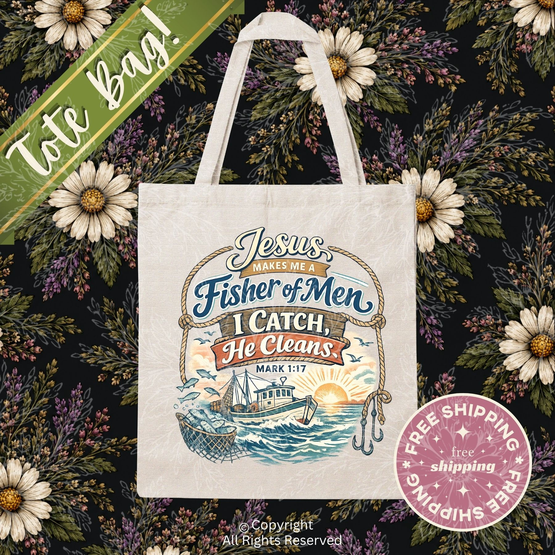 Mark 1:17 Fisher Of Men Canvas Tote Bag