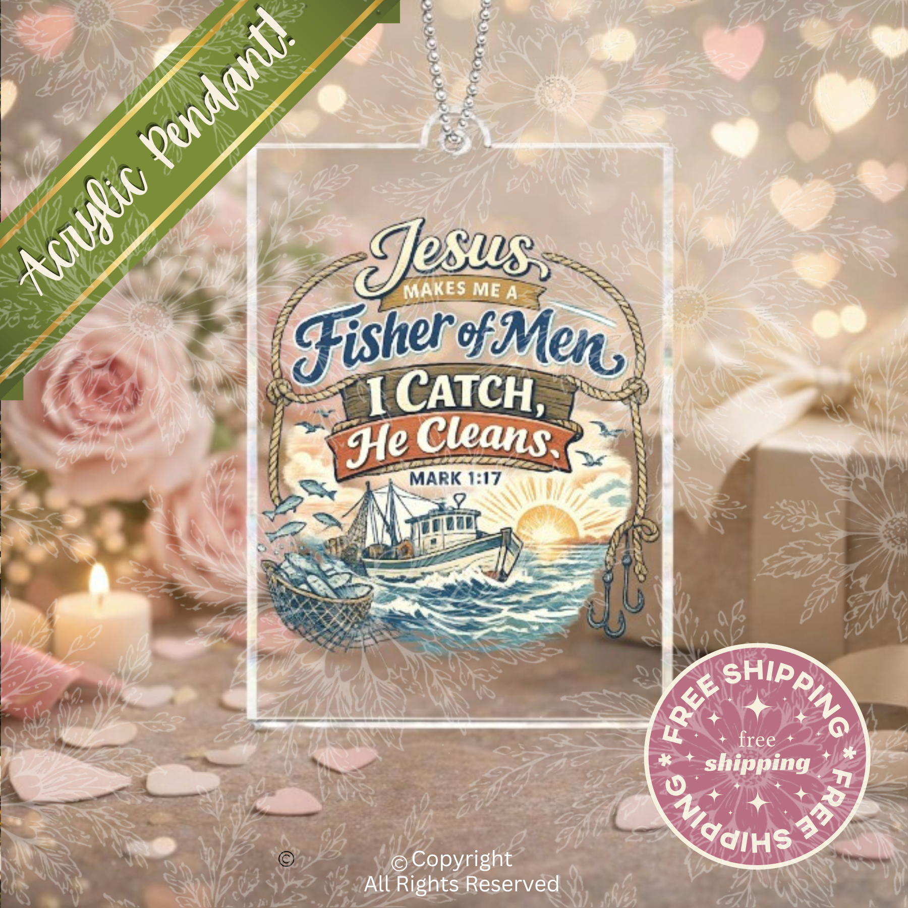 Mark 1:17 Fisher Of Men Rearview Mirror Pendant