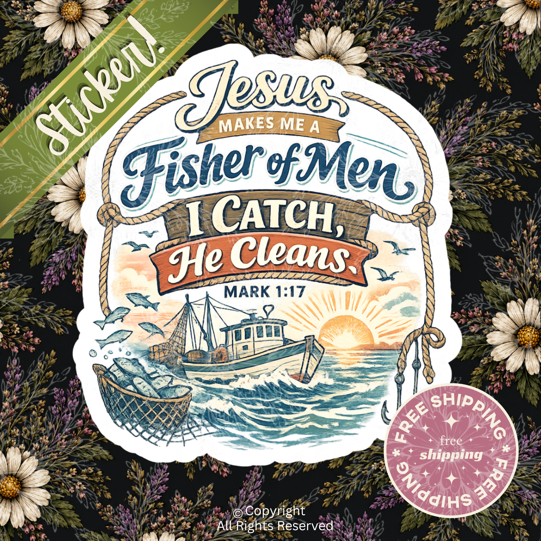 Mark 1:17 Fisher Of Men Vinyl Decal Sticker