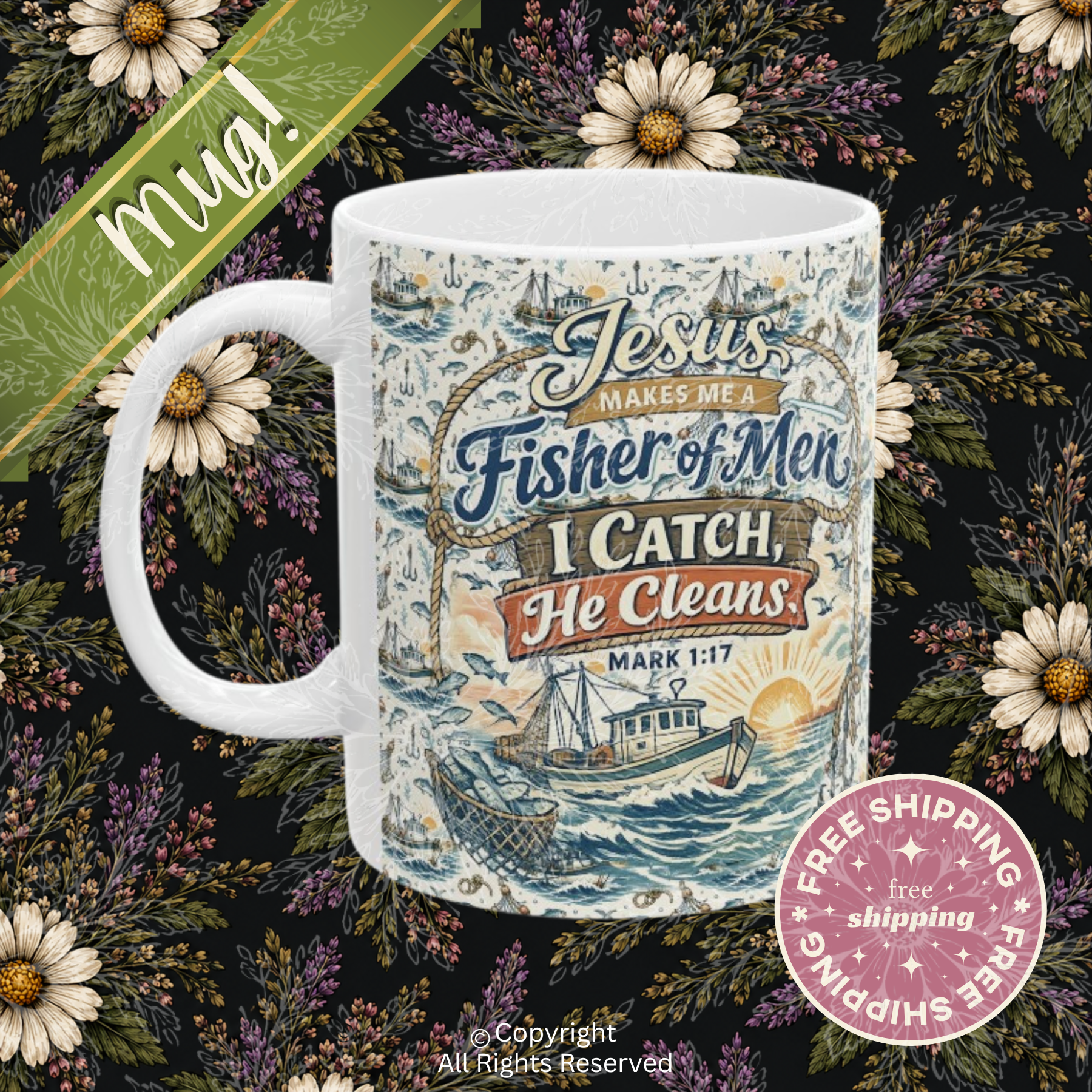 Mark 1:17 Fisher Of Men Ceramic Mugs (11oz, 15oz)