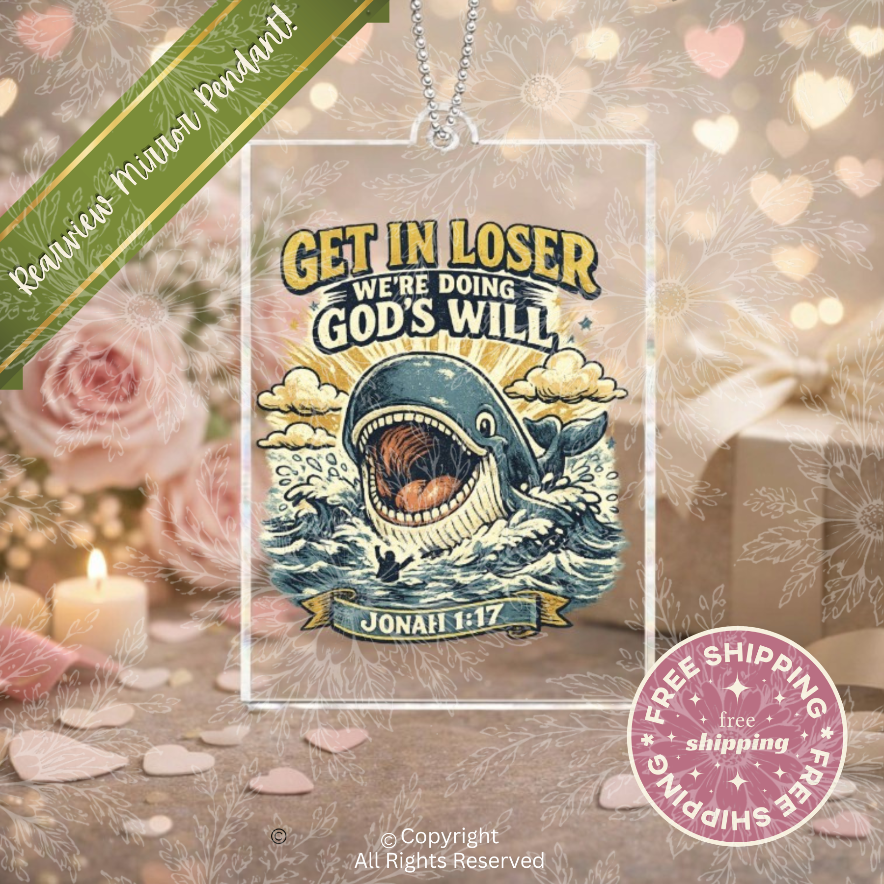 Jonah 1:17 Whale Rearview Mirror Pendant