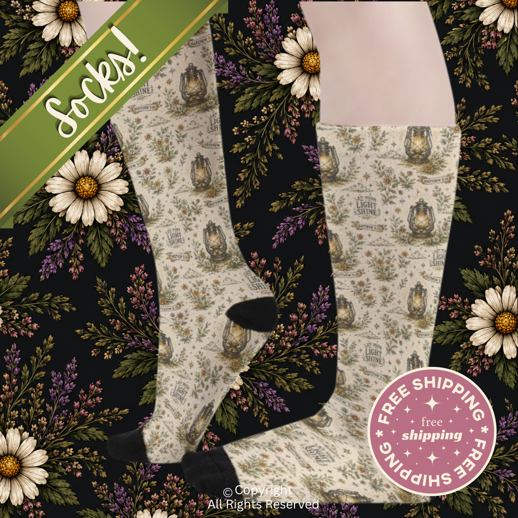 Matthew 5:16 Light Shine Long Socks