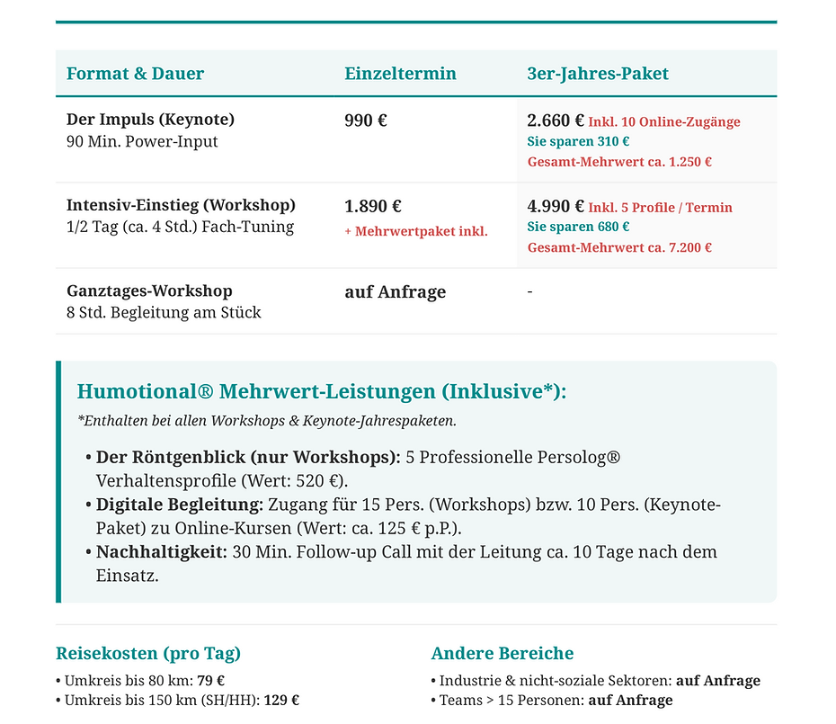 Investment für deine Klarheit: Klar-Workshops- Preisliste