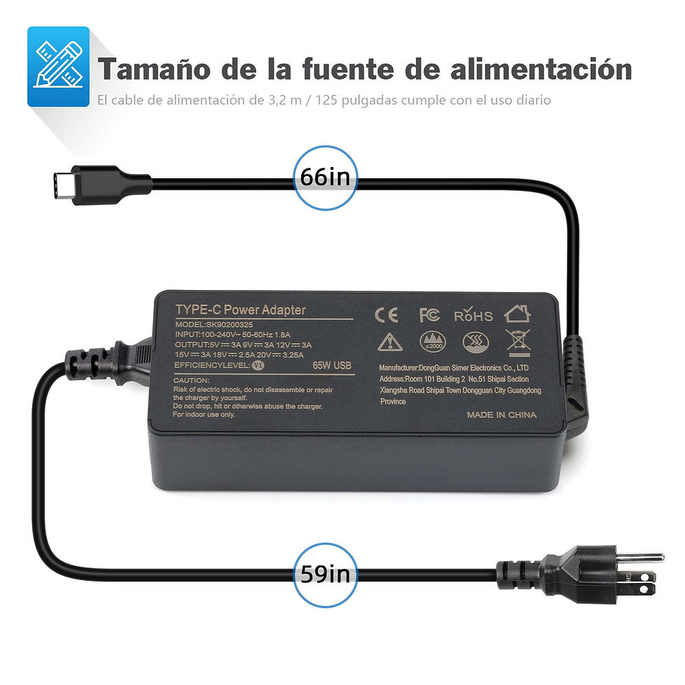 Thumbnail: Universal USB-C Charger for Laptop Computer, 65W USB-C Chromebook Charger,Repla