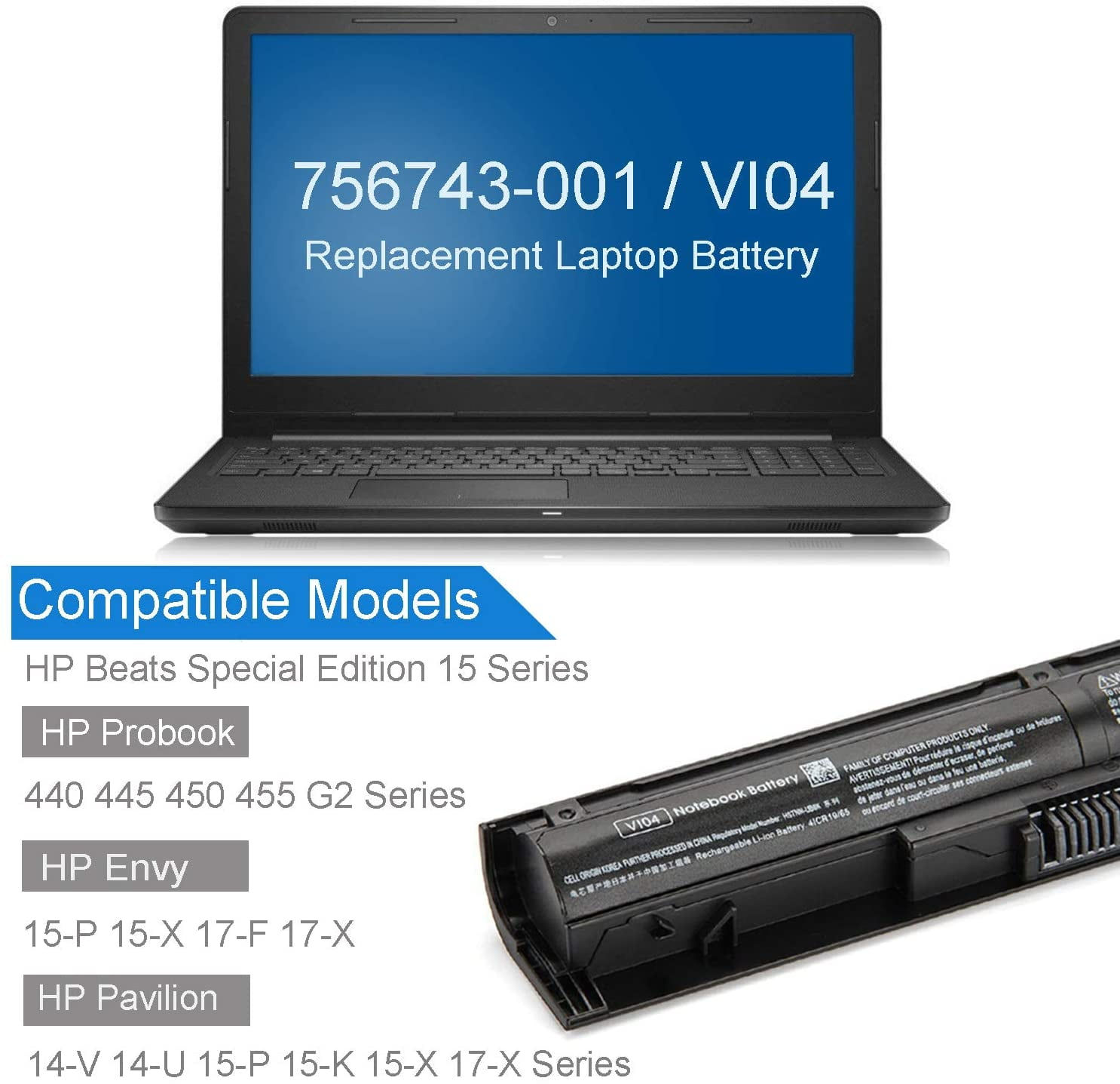 756743-001 VI04 V104 Laptop Battery for HP Pavilion 15-P 17-F Series 15-p011na