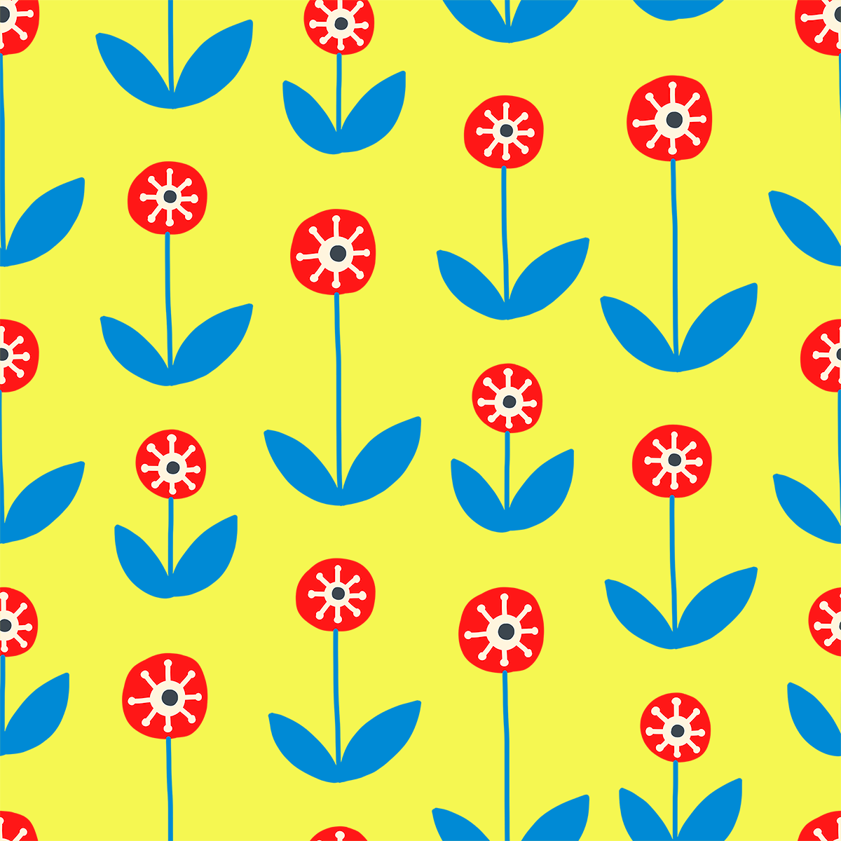 Folk Red & Blue Flowers