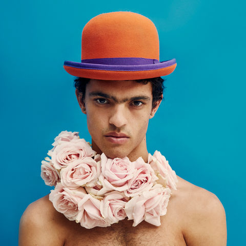 Keke non binary model Moschino womenswear collaboration hats millinery fashion photography Eddie Blagbrough London fashion photographer