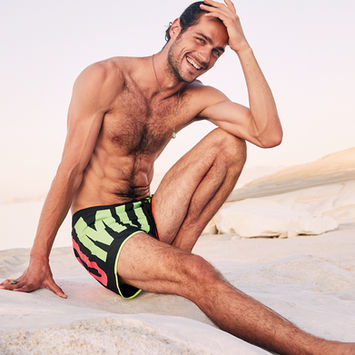 Gio Mavrogiannis Greek male model Milos island Greece travel Moschino menswear collaboration fashion photography Eddie Blagbrough London photographer