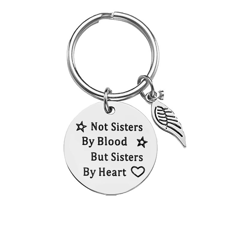 Thumbnail: Not Sisters by Blood but Sisters by Heart Keychain with Angel Wing and Pearl