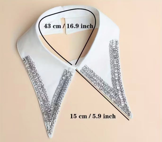 Thumbnail: Detachable Shirt Collar with Jewelled Crystal Embellishment, White, Pointed