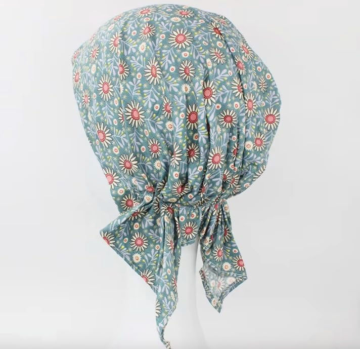 Thumbnail: Women's Pre-Tied Cotton Headscarf, Floral and Paisley Print, Petite Fit, Short