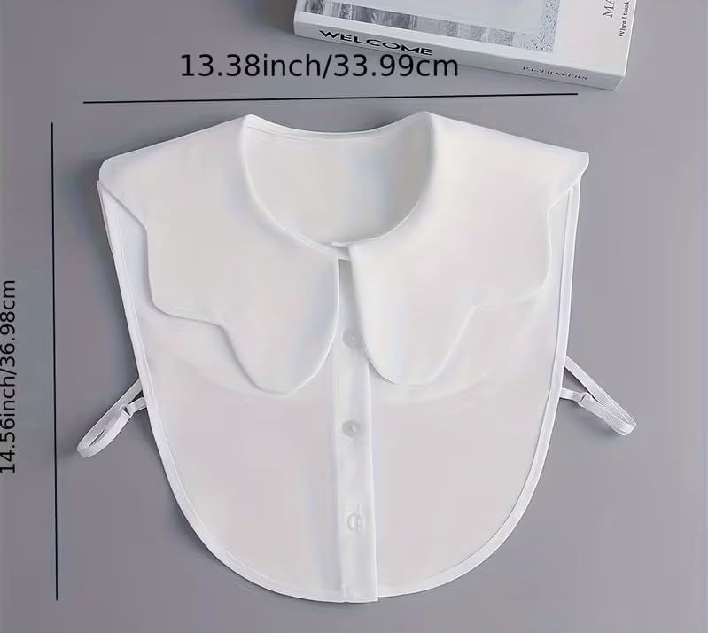 Thumbnail: Detachable Shirt Collar,White Scallop Design Front with Tie Strings, One Size