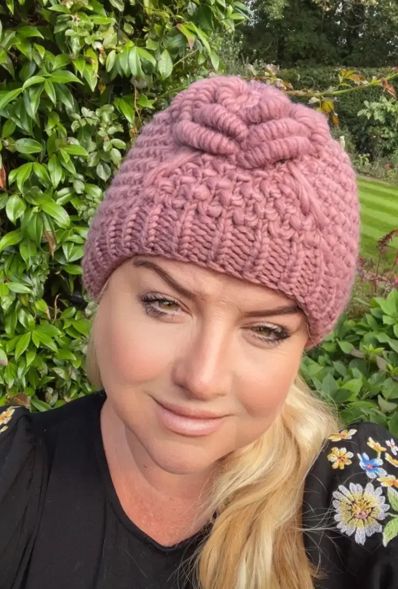 Flower Knitted Fur Lined Hat