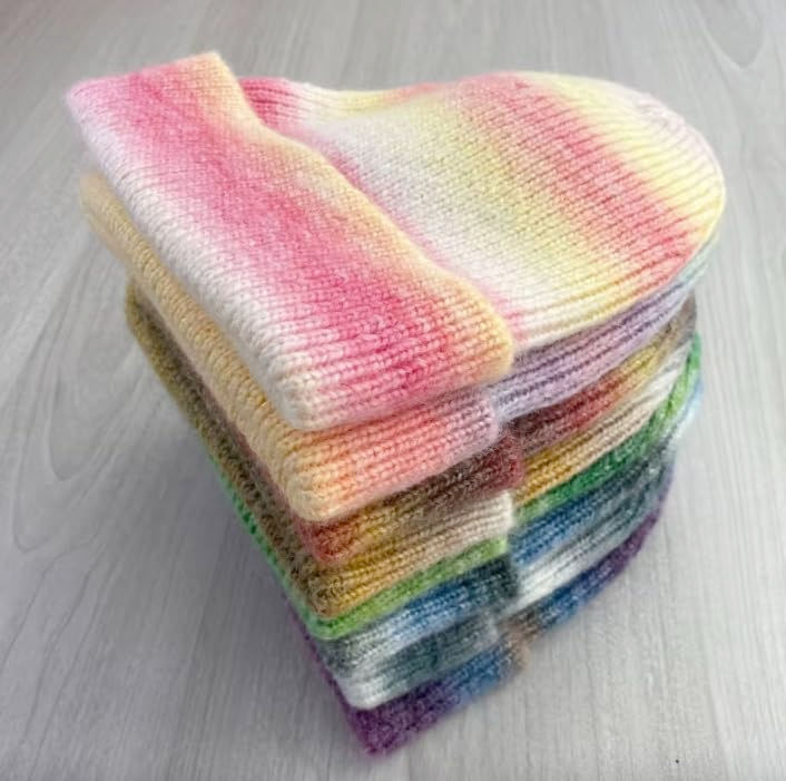 Thumbnail: Warm Chemo Headwear UK Rainbow Ribbed Knitted Stretch Winter Beanie Hat Soft