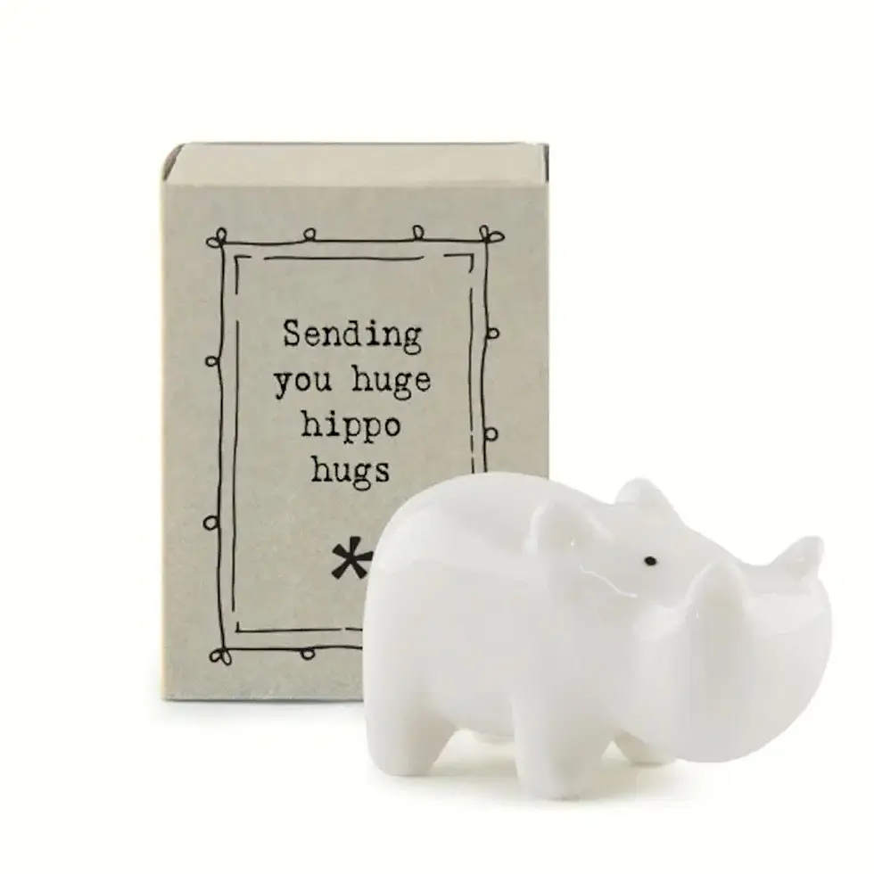 Thumbnail: East of India Porcelain MINI Matchbox Hippo Sentimental Hugs Ornament Gift |