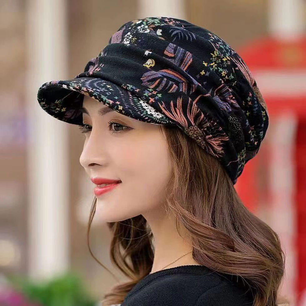 Thumbnail: Beanie Hats for Women, Boho Floral Printed Winter Hat Fleece Lined Ladies Beret