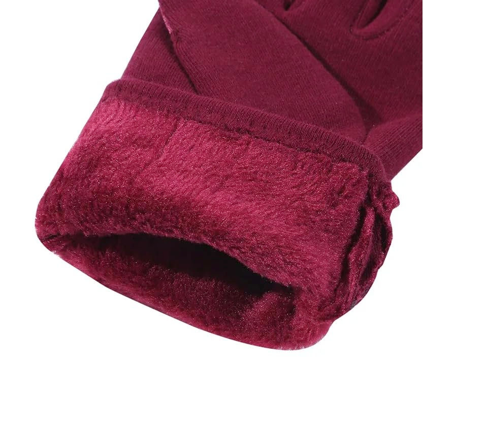 Thumbnail: DJC BOUTIQUE Fur Lined Slim Gloves Women with Button Detail