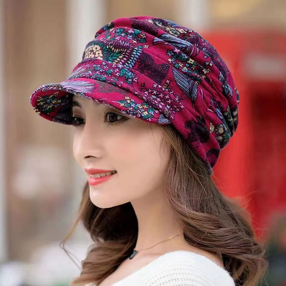 Thumbnail: Beanie Hats for Women, Boho Floral Printed Winter Hat Fleece Lined Ladies Beret