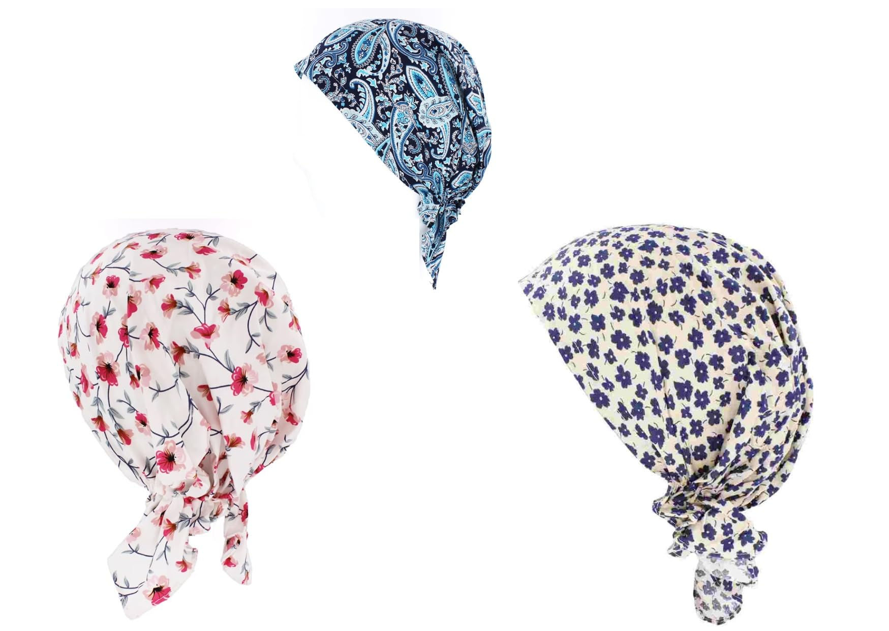 Women's Pre-Tied Cotton Headscarf, Floral and Paisley Print, Petite Fit, Short