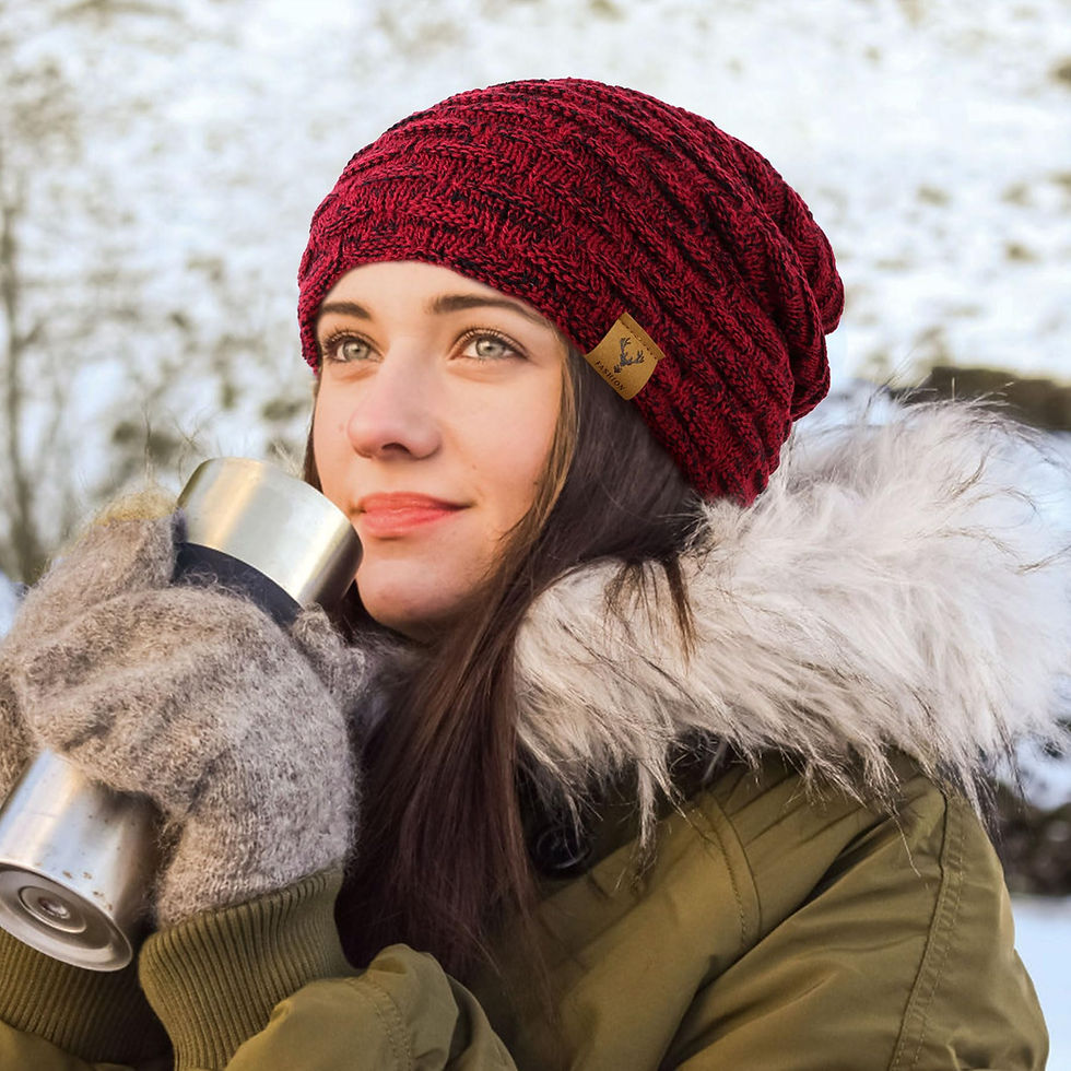 Thumbnail: Beanie Hats for Women - Thermal Winter Warm Hat Chenille Fleece Line Slouchy