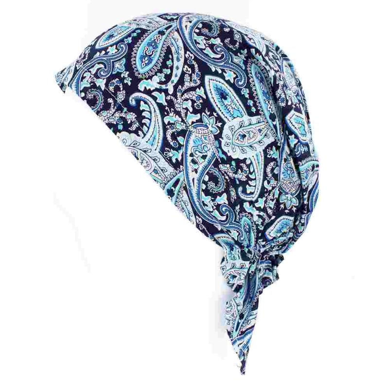 Thumbnail: Women's Pre-Tied Cotton Headscarf, Floral and Paisley Print, Petite Fit, Short
