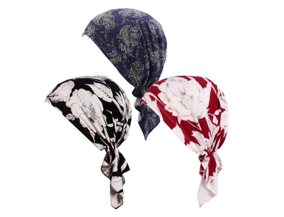 3 Pack Chemo Headwear Womens Headscarf Pre Tied Headwrap Sleep Cancer Patients