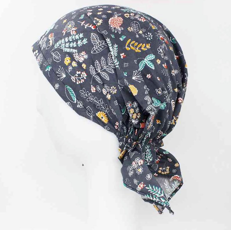 Thumbnail: Women's Pre-Tied Cotton Headscarf, Floral and Paisley Print, Petite Fit, Short