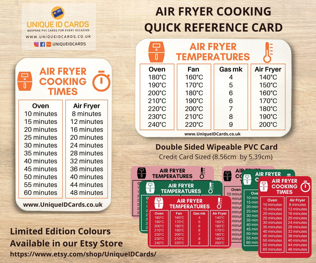 Air Fryer Quick Reference Card - Cooking Temperature and Time Conversion Card