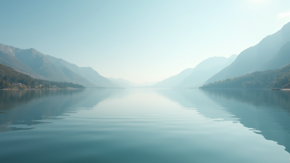 Eye-level view of a serene lake reflecting a clear sky