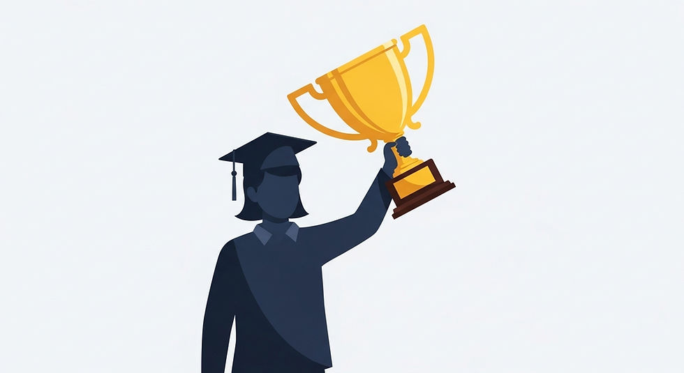 Illustration of a graduate holding a trophy