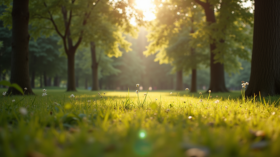 Eye-level view of a peaceful park scene