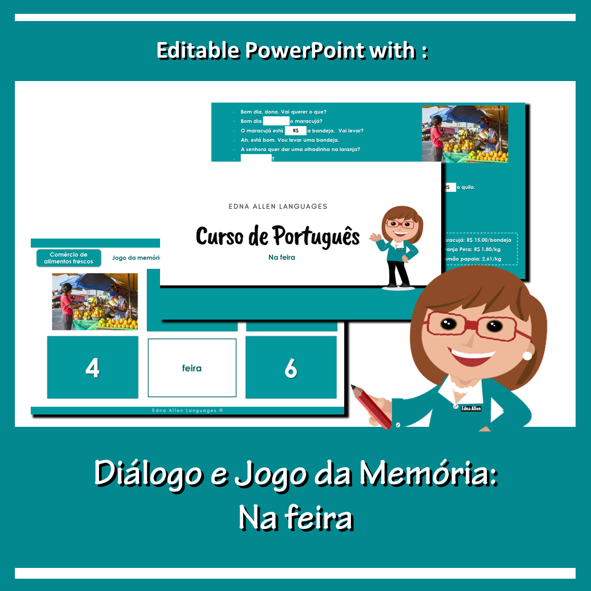 Jogo da Memória e Diálogo: Na Feira PPT editável