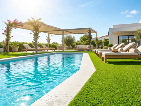 Artificial Grass Around the Pool: Key Insights on Chlorine, Saltwater, and Anti-Slip Safety