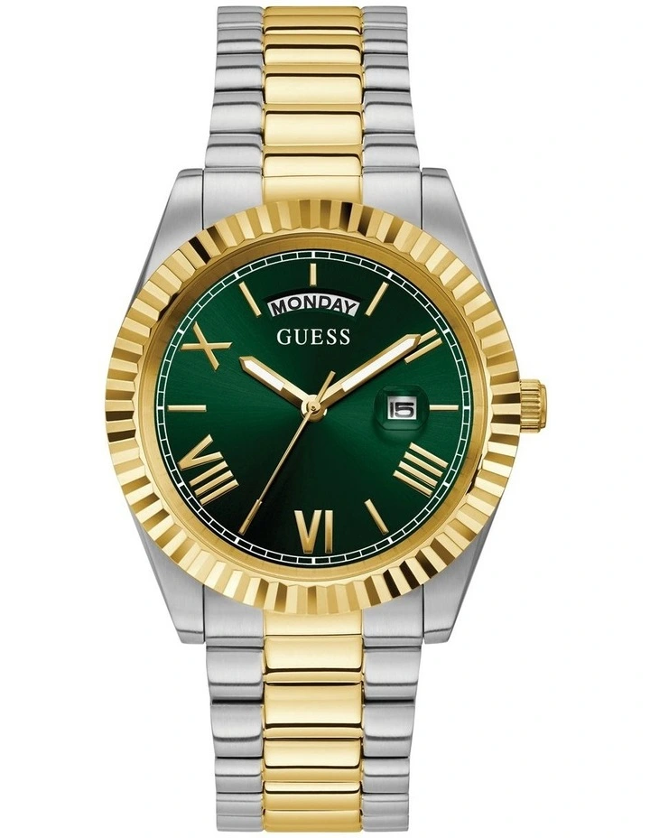 Guess Mens Connoisseur Stainless Steel Analog Watch GW0265G8 Green/Two Tone