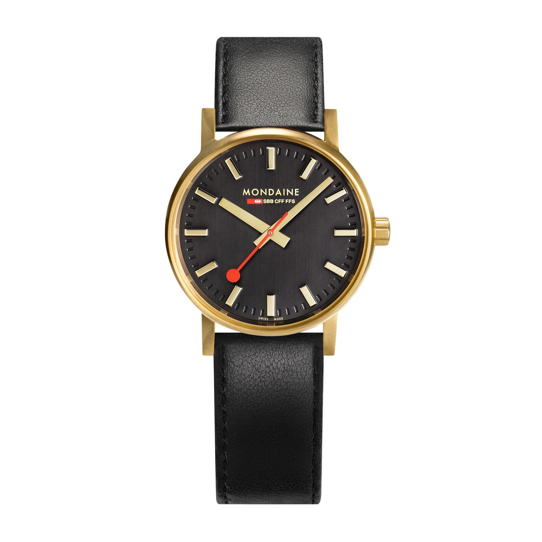 Mondaine - #1 EVO2 BLK DIAL IPG CASE BLACK LEA 30mm