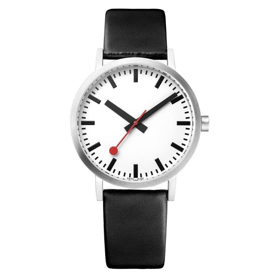Mondaine - #8A CLASSIC PURE WHITE DL BLK LEA 36mm
