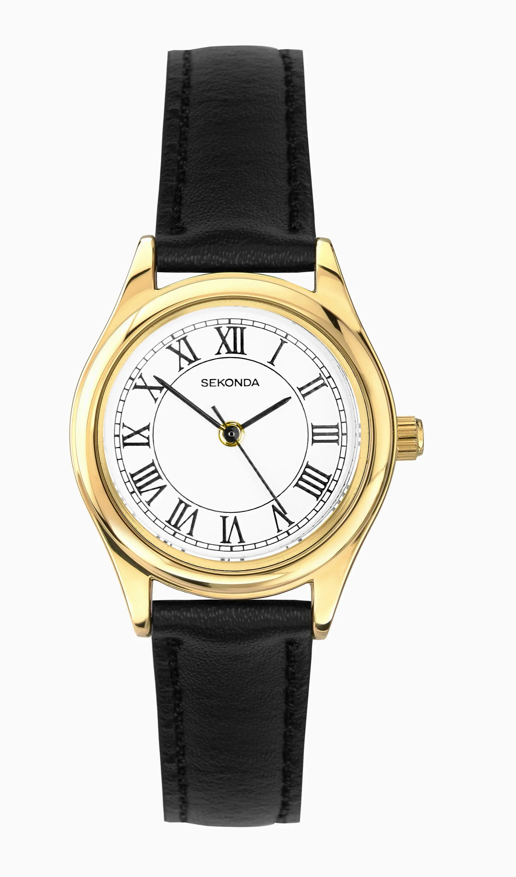 Sekonda Evans Ladies Watch | Gold Alloy Case & Black Leather Strap