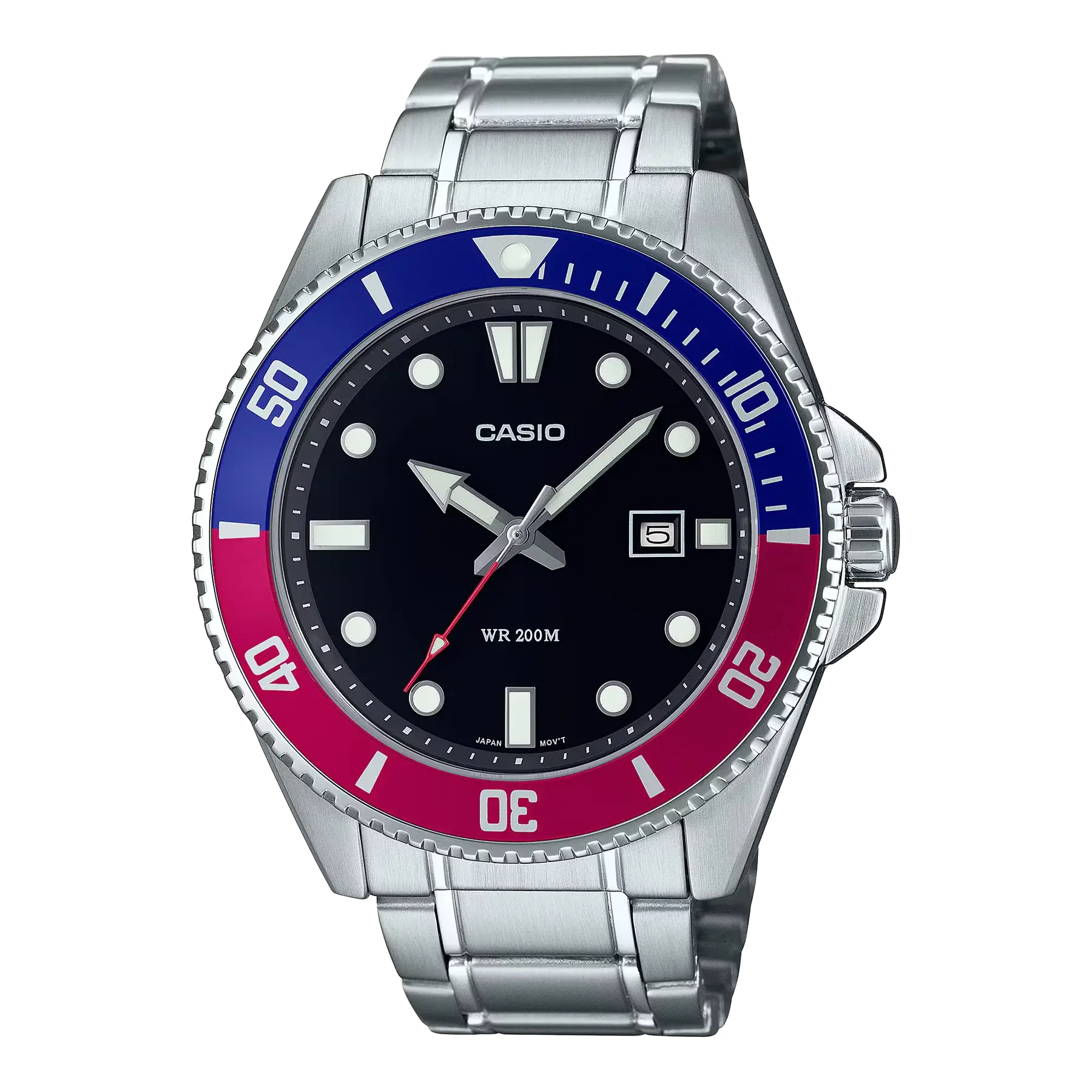 Casio 200M WR Rotating Bezel Watch MDV107D-1A3 Black/Silver/Red/Blue
