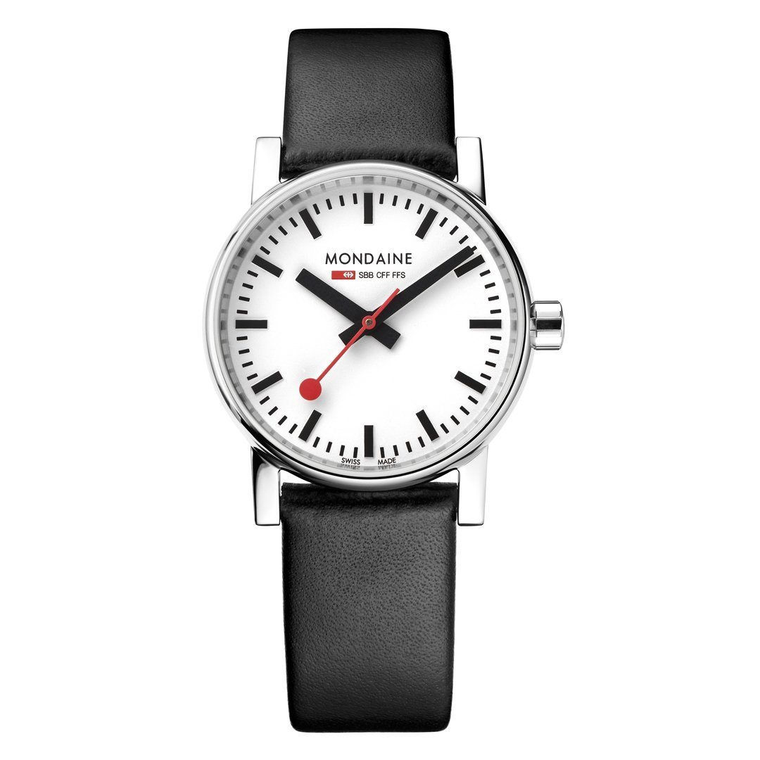 Mondaine - #8A EVO2 WHITE DL BLK LEA 30mm
