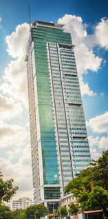 Premium office building One San Miguel Avenue in Ortigas Center Pasig City by Amberland Corporation, offering modern office spaces for rent or sale.
