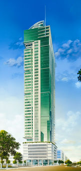 Premium office building One San Miguel Avenue in Ortigas Center Pasig City by Amberland Corporation, offering modern office spaces for rent or sale.