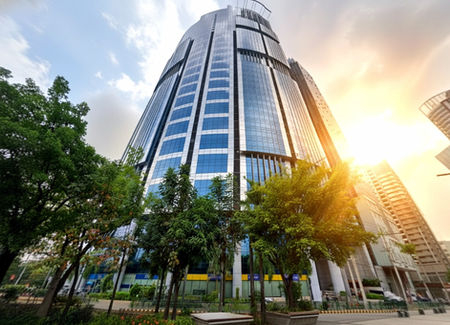 Alt: One Corporate Centre in Ortigas Center, Pasig City – a 54-storey Grade A, PEZA-accredited office tower developed by Amberland Corporation, offering premium office spaces for rent with modern amenities, strategic location, and world-class business facilities along Meralco Avenue.