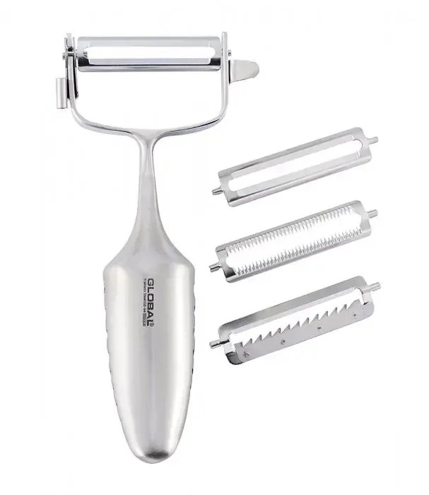 GLOBAL - 3-Way Peeler, 18-10 s/s (Smooth, Serrated, Julienne)