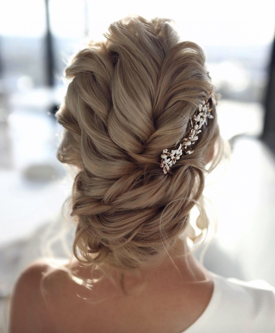 braided updo modern bohemian hairstyle brides weddings party