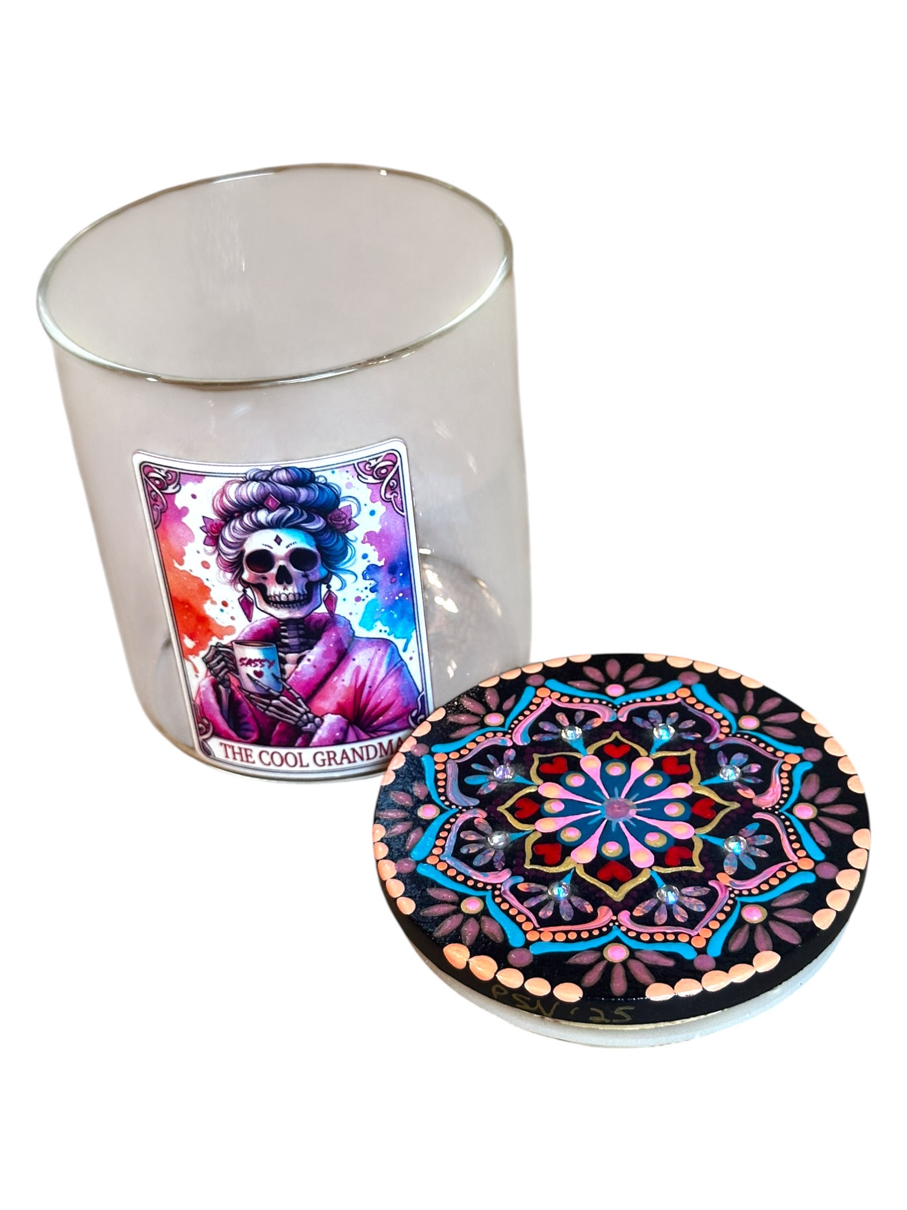 The Cool Grandma - Small Stash Jar with hand painted mandala wooden lid