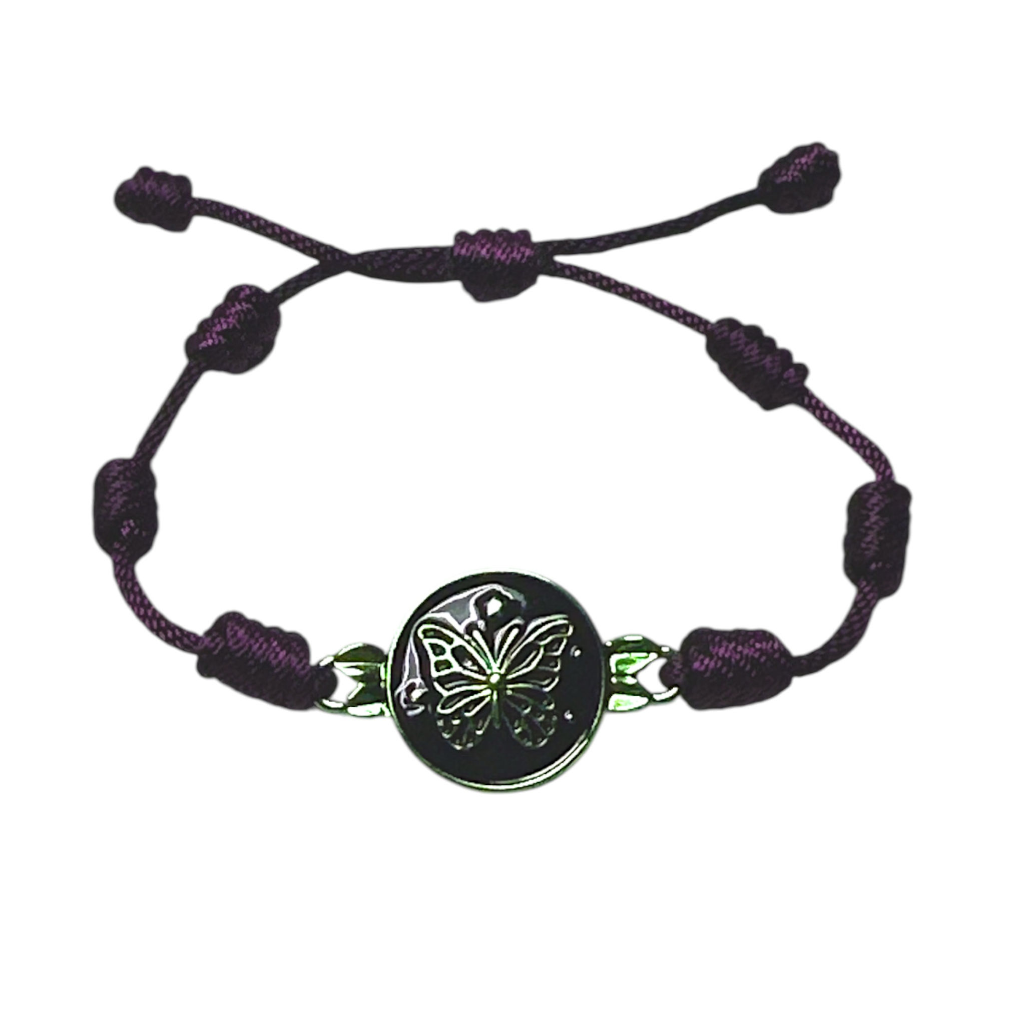 Butterfly Gold Enamel Charm on Royal Purple Rope Bracelet