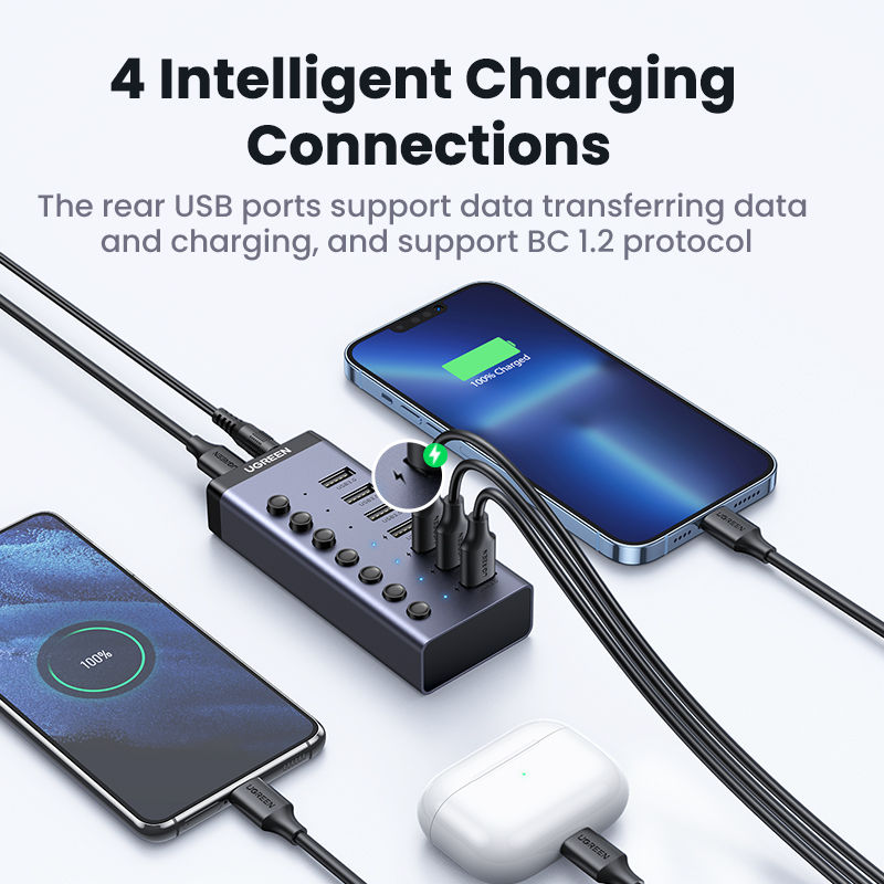 Thumbnail: UGREEN USB C Hub 7-Port USB3.0 Splitter with Individual OFF/ON Switch LED Indica